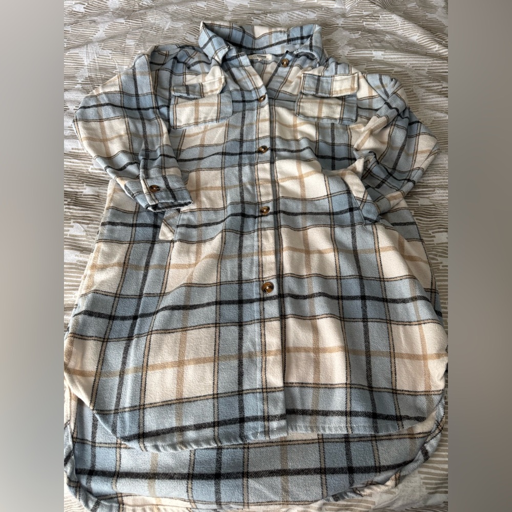 GUC•PLAID COLLECTION •BLUE TAN WHITE SHACKEL •SIZE LARGE